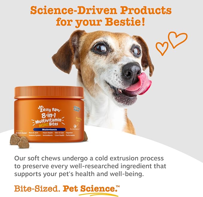 Zesty Paws Dog Multivitamin, Chewable Dog Vitamins and Supplements for Hip & Joints, Skin & Coat, Omega 3 Fish Oil for Dogs- Senior & Puppy Multivitamin - Chicken Mini Bites- 90ct (Pack of 2)