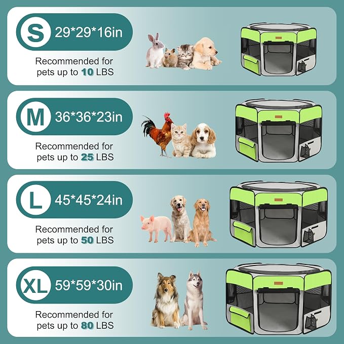 Portable Foldable Dog Playpen - Pet Tent, Green