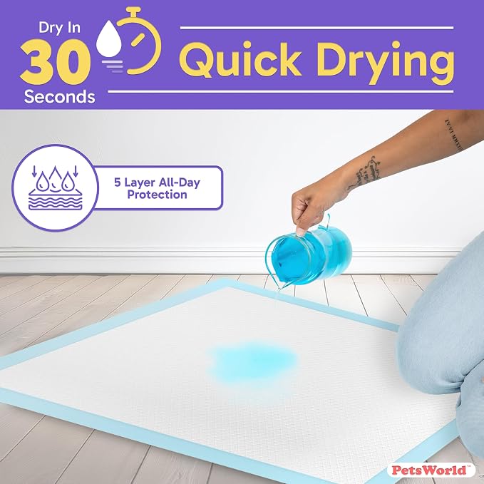 PetsWorld XL Dog Pee Pads 30"x36", 1,800-Count – Heavy Duty, Leak-Proof Potty Training Pads for Puppies & Large Dogs, Super Absorbent, Quick-Dry Disposable Pads with Odor Control