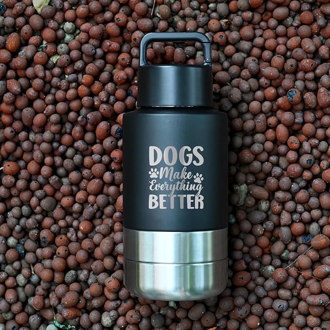 KEWIXY Insulated Dog Travel Water Bottle with Detachable Bowls, 32oz, Black: Dogs Better