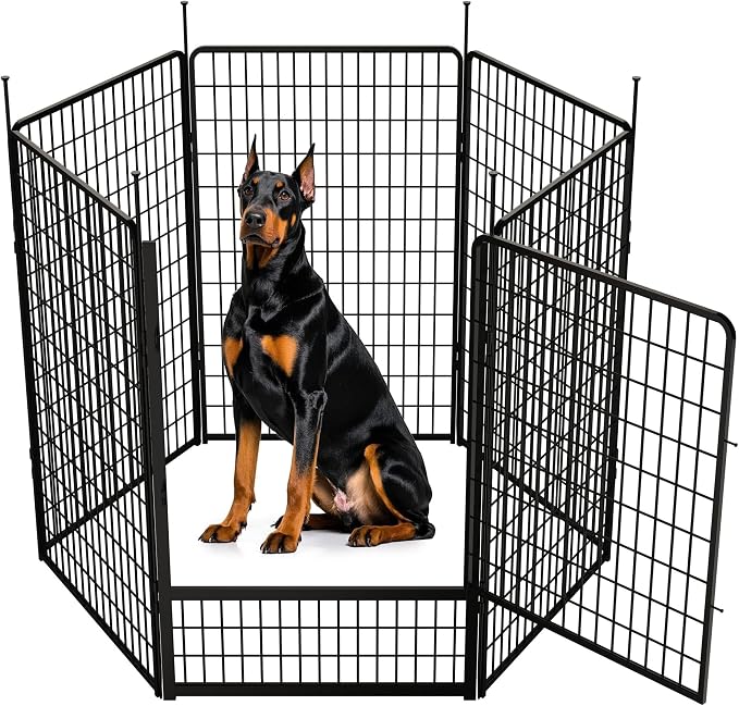 SunsGrove Dog Playpen Outdoor with Wider Door, 50 inch 6 Panels for Large Dogs, Free and Safe Play Dog Fence Indoor, Black