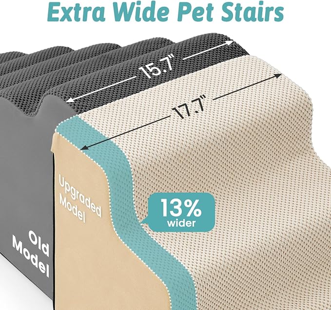COZY KISS Dog Stairs for Small Dogs, 4-Step 2-in-1 Dog Steps,19.7" H | 4-step dog stairs and ramps for Old Cats, Puppy, Small Dogs,Non-Slip Base,for Couch & Bed, Beige