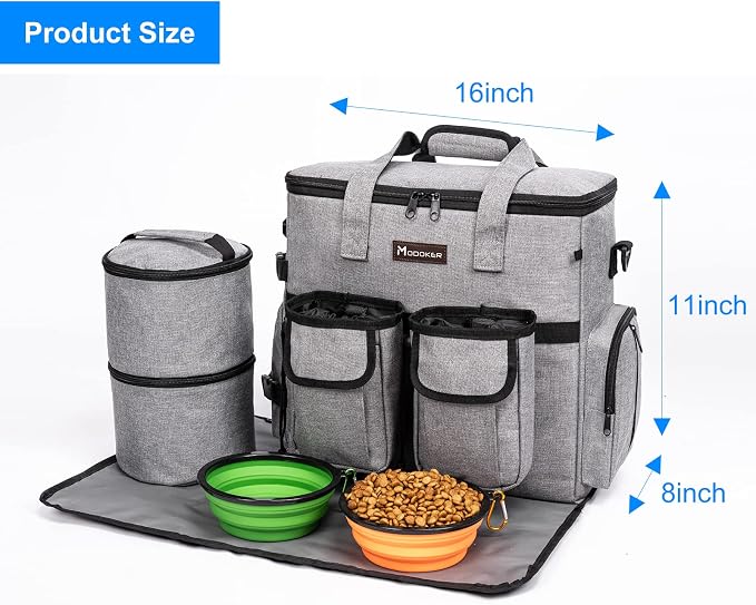 Dog Travel Bag, Airline Approved, with 2 Treat Training Pouches, Light Grey