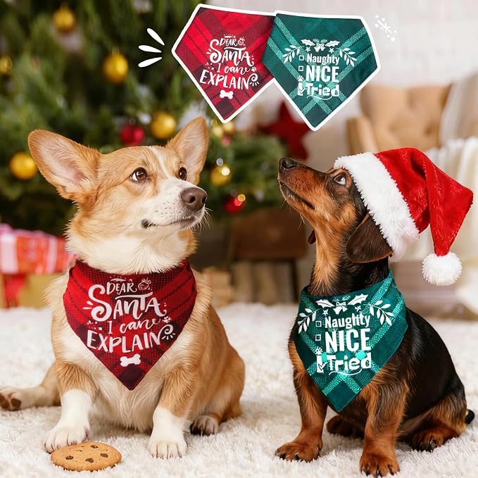 Christmas Dog Bandanas Pets Funny Holiday Costume Gift Xmas Stocking Stuffers, Large, Medium, Green