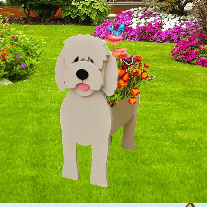 Golden Doodle Dog Planter Pots, Animal Shaped Flower Pot