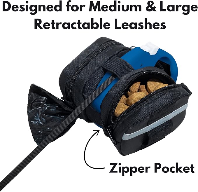 Gracie To The Rescue Leash Bag, Compatible with flexi retractable leash, treat and poop Bag Holder for leash, Waste Bag Holder (Blue)