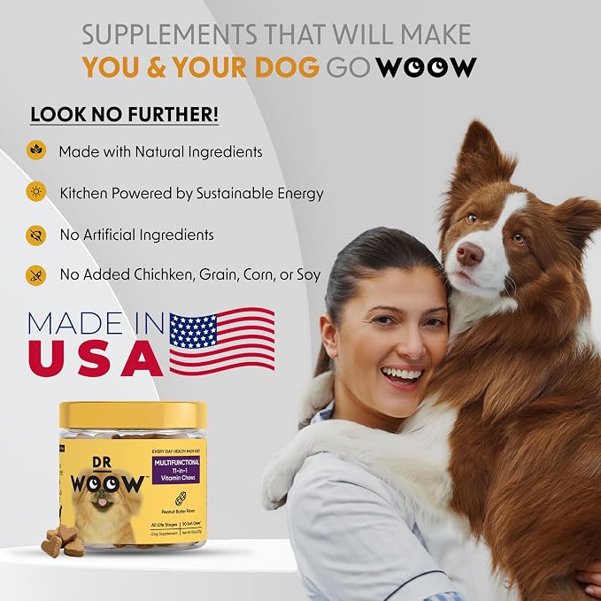 Multivitamin Supplements for Dogs Soft Chews (90 CT) – 11-in-1 Daily Wellness + Immune & Gut Support – Glucosamine + Probiotics – Made in USA