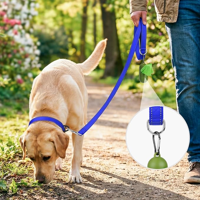 Joytale Reflective Dog Leash for Medium & Large Dogs, 5 FT x 1", Navy Blue | Heavy Duty Nylon Webbing, Padded Handle for Comfort, Visible at Night, for Walking & Training
