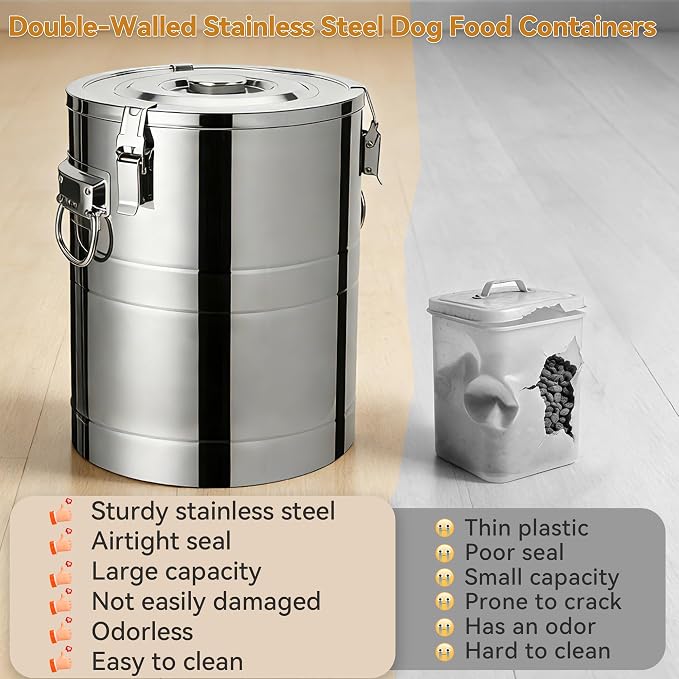 Newget 45 lb Stainless Steel Dog Food Storage Container with Scoop, 45 lb, Stainless Steel, Stainless Steel