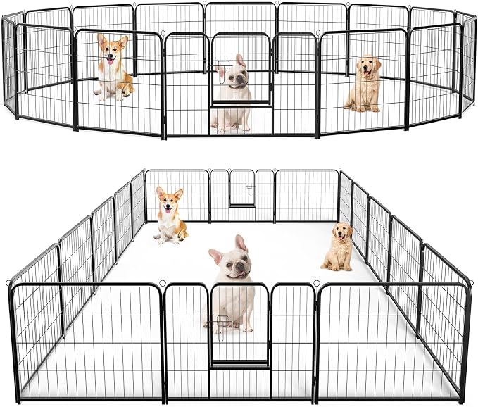 DUMOS Dog Playpen Indoor/Outdoor, Metal, 24in, 16 Panels, Foldable with Door