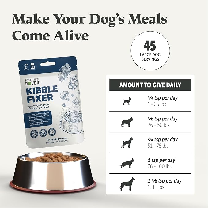 FOUR LEAF ROVER Kibble Fixer - Kibble Topper for Dogs, Probiotics & Enzymes