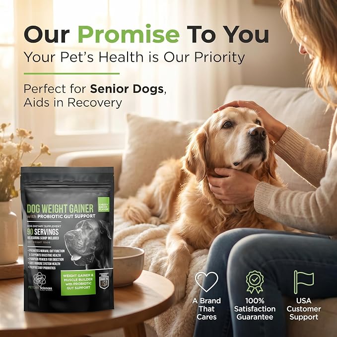 Dog Weight Gainer with Probiotic Gut Support - Weight Gain Supplements for Dogs - Canine and Dog Muscle Builder - 90 Servings - Made in The USA