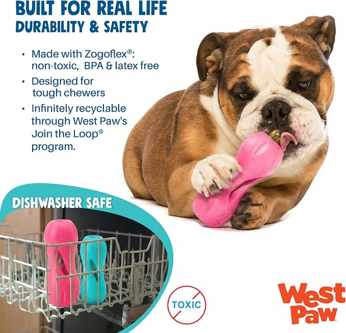 WEST PAW Qwizl Durable Zogoflex Dog Puzzle Toy for Mental Stimulation, and Enrichment - Treat Dispensing for Bully Sticks and Dental Sticks - Dishwasher Safe - Made in USA - Large - Geranium