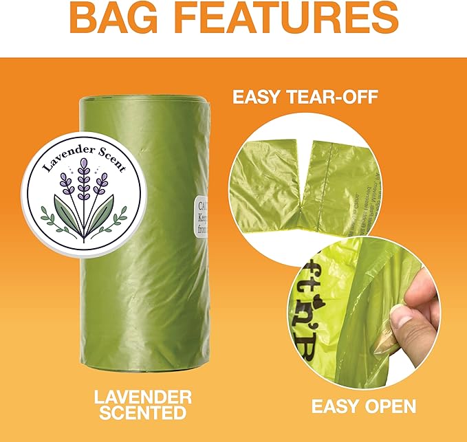 Neater Pets Lift N’ Bag Extra-Capacity Dog Poop Bags Rolls, 20% Thicker Leakproof Poop Bags for Dogs, Extra-Large Dog Pooper Scooper Refill Bags, 12 Rolls - 180 Count, Lavender Scent, 14.25” x 9.5”
