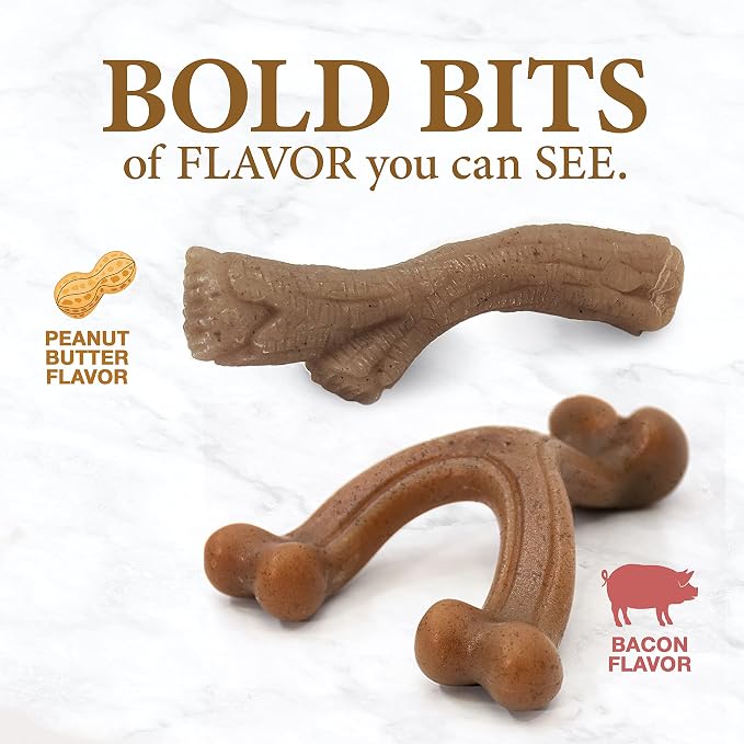 Nylabone Gourmet Style Strong Chew Toy Bundle, Chew Toys for Dogs, Bacon & Peanut Butter Flavor, Small/Regular (2 Count)