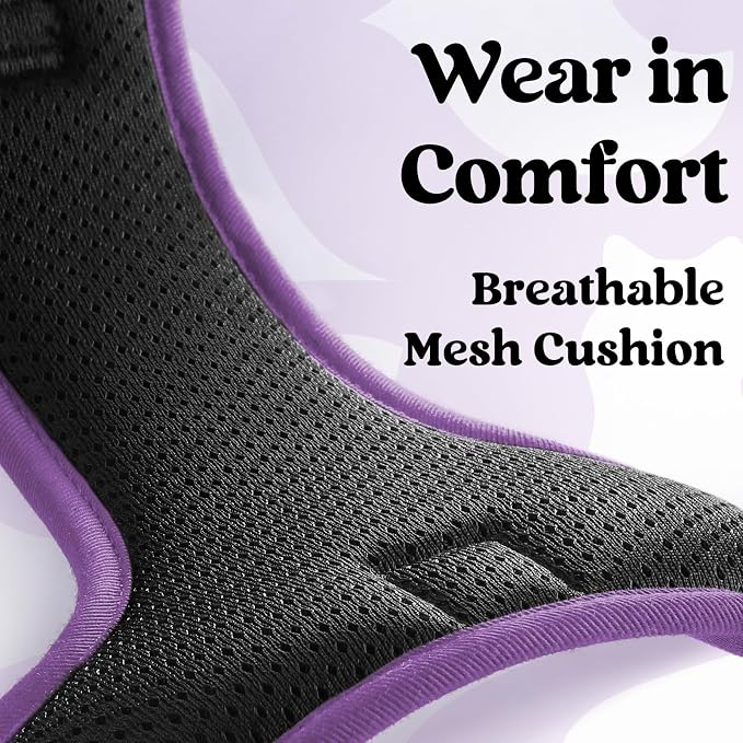 rabbitgoo Dog Harness for Large, Updated Easy On & Off with 3 Buckles | No Pull No Choke, Walking with 2 Clips and Handle, Adjustable Soft Reflective, Black & Purple, X-large