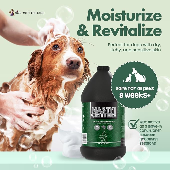 Nasty Critter! by Girl With The Dogs - Made in USA - Everyday Deep Cleaning Dog Conditioner for 8 Weeks and Up, 1 Gal