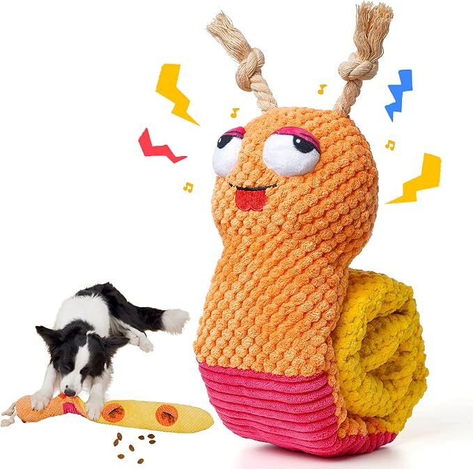 lilfrd Dog Puzzle Enrichment Toy, Squeaky Crinkle Plush Snail Pup Toys | Mental Enrichment, Boredom Relief, Fits Small Medium Large dogs