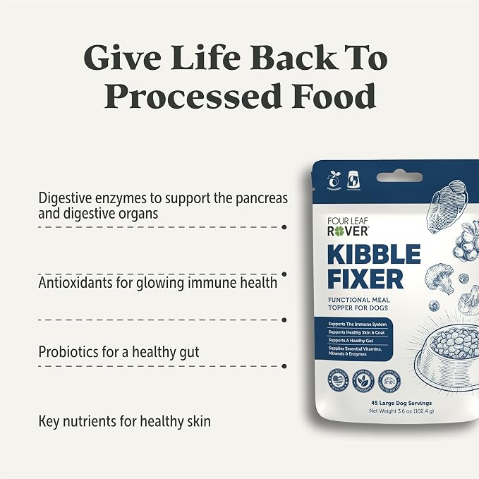 FOUR LEAF ROVER Kibble Fixer - Kibble Topper for Dogs, Probiotics & Enzymes