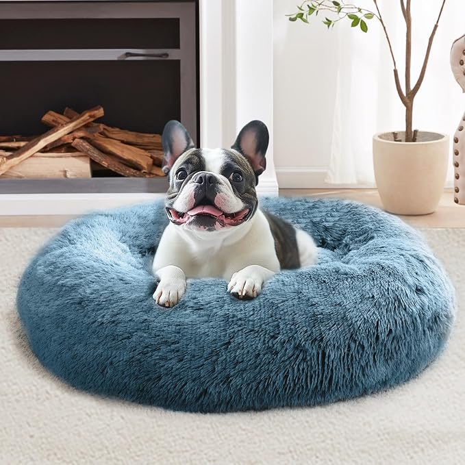 JOLLYVOGUE 36" Calming Donut Dog Bed, Blue