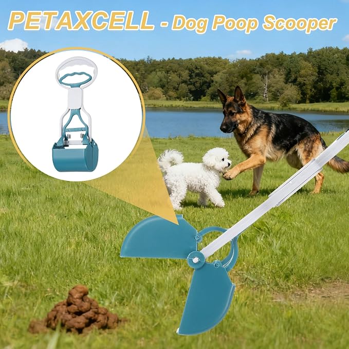 Poop Scooper, 11" Long Handle No Touch Dog Poop Scooper Grabber Non-Breakable Spring Pick Up Tool Shovel, (Blue), Intended for Dogs Waste in Lawns/Grass/Dirt/Gravel