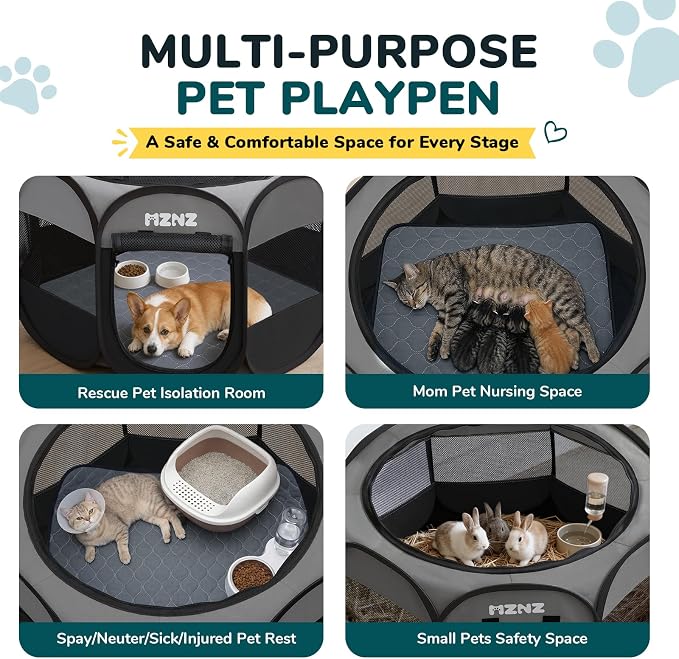 Dog Cat Playpen with Pee Pad, Portable Puppy Pet Crate Indoors for Small/Medium Dogs Cats Rabbits, Foldable Dog Cage Enclosure for Outdoor, Pop Up Dogs Tent Kennel with Carrying Case, Dark Grey