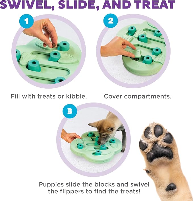 Outward Hound Nina Ottosson Puppy Hide N' Slide Dog Toy Treat Puzzle, 11.6" | Level 2 Intermediate, 14 Hidden Treat Compartments, Holds 1/4 Cup Kibble or Treats, Easy Clean, No BPA, Enrichment, Puppies