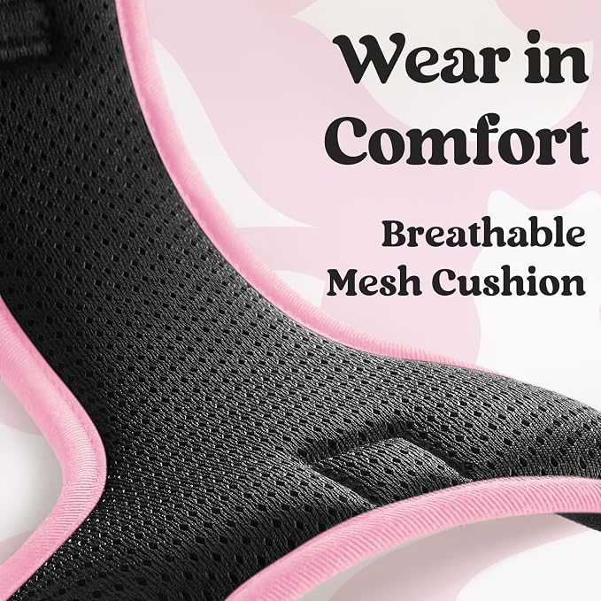 rabbitgoo Dog Harness for Large, Updated Easy On & Off with 3 Buckles | No Pull No Choke, Walking with 2 Clips and Handle, Adjustable Soft Reflective, Black & Pink, X-large