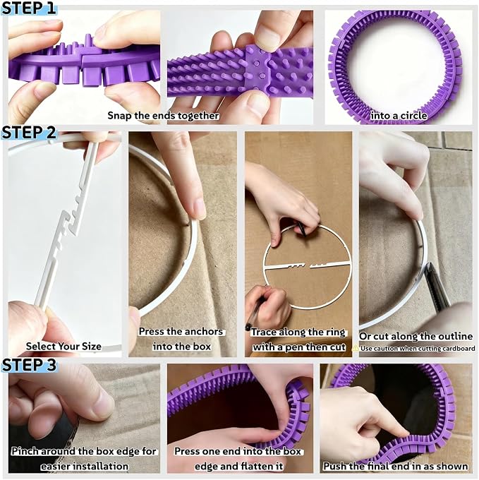 Cat Self Groomer Arch for Cardboard Boxes (Lavender | Start Kit) | Cat Brushes Tunnel& Massage Comb For Indoor Cats, Interactive Self Grooming Tool Brushes, For Cat Hideouts & Enrichment Play