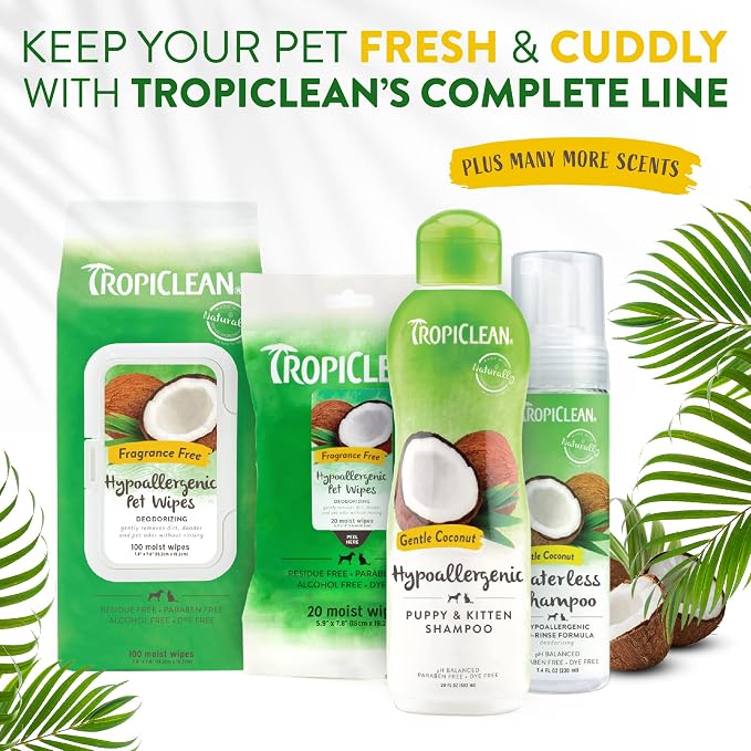 TropiClean Gentle Puppy Shampoo, Sensitive Skin, Coconut Scent, 20oz | For Allergies & Sensitive Skin | Gentle Coconut Scent | Safe for Cats & Kittens | Made in USA