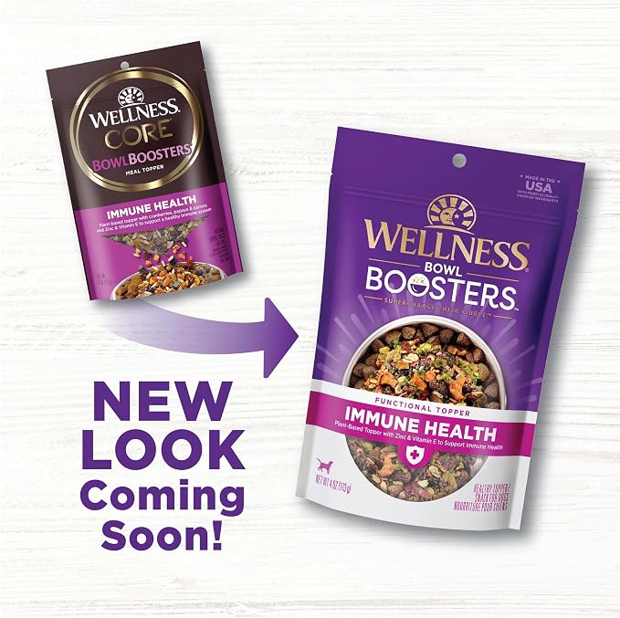Wellness Bowl Boosters Immune Health Dog Food Topper with Freeze Dried Pieces for Small, Medium, and Large Breeds, Grain Free, Natural, Plant Based, 4 oz Bag