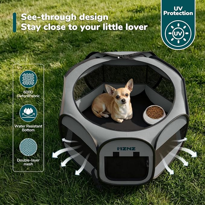 Dog Cat Playpen, Portable Small Animal Playpen Crate Indoor for Dogs Cats Rabbits, Foldable Guinea Pigs Bunny Cage Enclosure Outdoor, Pop Up Dogs Cats Tent Kennel with Carrying Case, Whole Grey