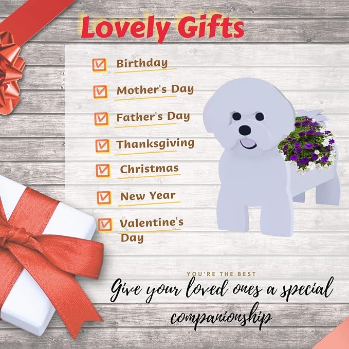 Bichon Frise Dog Planter Pots, Animal Shaped Flower Pot
