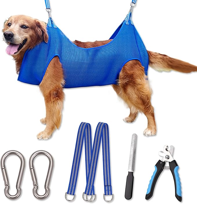 Kkiimatt 10-in-1 Pet Grooming Hammock - XXL/Under 120lb Blue