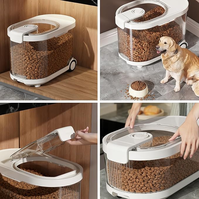 Airtight Dog Food Storage Container with Desiccant Chamber, 12 lbs, Clear