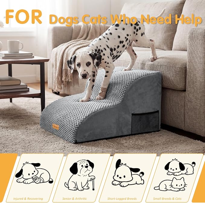 Topmart High Density Extended Foam Dog Ramp&Steps 2 Tiers,11.8" High,Non-Slip Dog Stairs,Soft Foam Pet Ladder with Removable Cover,Best for Injured,Older Cats,Pets with Joint Pain