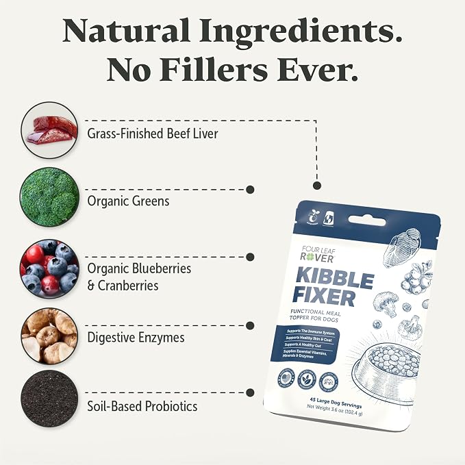 FOUR LEAF ROVER Kibble Fixer - Kibble Topper for Dogs, Probiotics & Enzymes