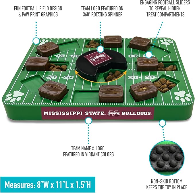 NCAA Puzzle Toy Slow Feeder, Puzzle Treat Dog Toy, Interactive Dog Treat Toy, Dog Puzzle Feeding Slow Toy (Mississippi State Bulldogs)