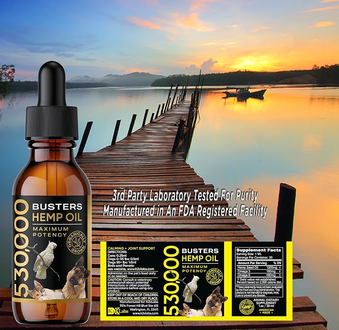 Buster's Hemp Oil for Dogs & Cats, Calm, Hip & Joint, Coat, 30ml