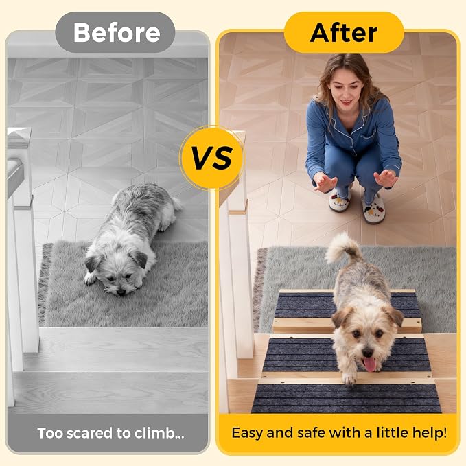 COZIWOW 8 PCS Dog Ramp for Stairs, Non-Slip | Sturdy | Wooden Dog Stairs Pet Ramp for Small Medium Dogs Cat, Pet Steps Stair Wedges Assist for Injured & Older Pets, Gentle Slope Step Stairs(8)