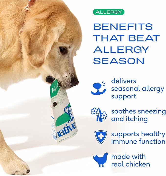 Native Pet Calming & Soothing Bundle: Dog Calming Chews (30 Air-Dried Chews) & Allergy, Melatonin, Probiotics