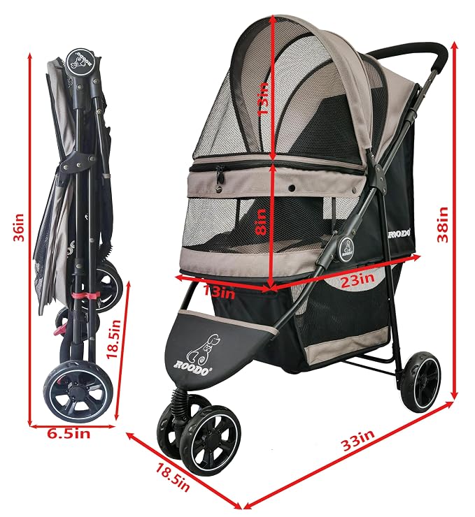 ROODO Escort 3-Wheel Pet Stroller - Grey, All-Terrain Jogger
