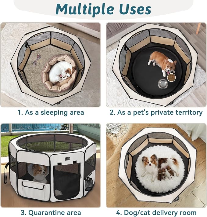 PETSFIT Portable Dog Playpen, 36in, with Waterproof Mat