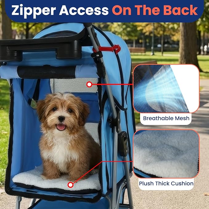 BestPet 4-Wheel Pet Stroller - Blue, Travel Folding Carrier 04T