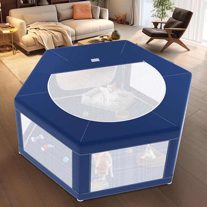 XVISHX 45x45 Inches Hexagonal Type Puppy Playpen, Dog Playpen for Puppies or Small Dogs, DogFence Pet Playpen for Indoor & Outdoor, Sturdy Safety Dog Pen with Thickened Fabric, Breathable Mesh