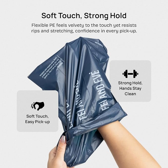 Fei & Eve Dog Poop Bags - Extra Thick 25 Micron & 100% Leak-Proof | Full Blackout & Odor-Locking | Stretch Resistant | Easy to Tear off | Waste Bags | Unscented | 20 Rolls