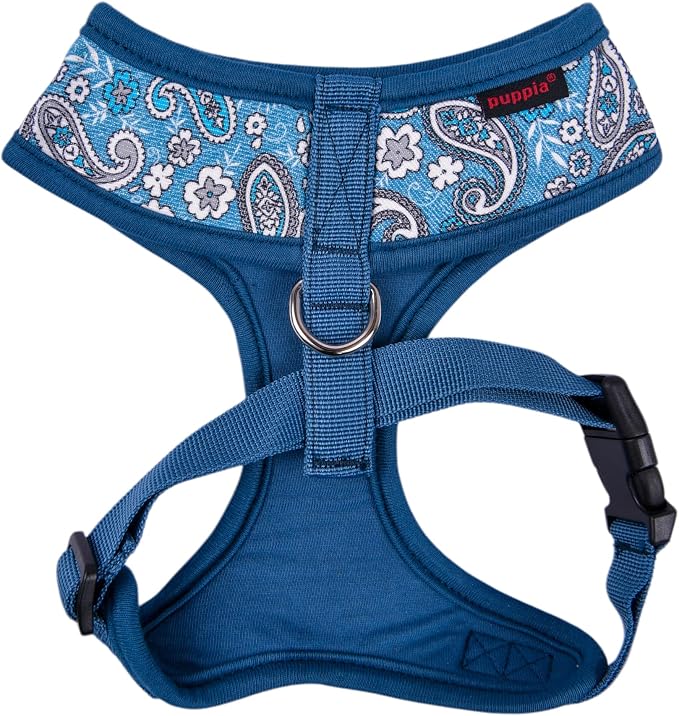 Puppia Cynthia Dog Harness A (Over-The-Head) Fashionable Paisley Pattern Spring Summer Harness for Small and Medium Dogs, Blue, Medium