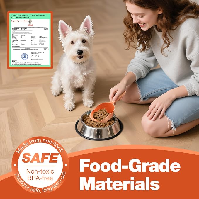 Dog Food Scoop 2 Pack, Pet Cup Capacity Cat Food Scooper With Measuring Lines For Dog, Puppy and Cat Coffee Bean, Flour Scoop Orange