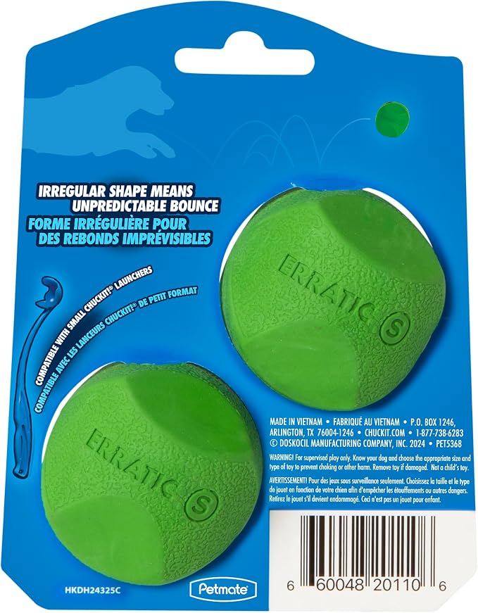 Chuckit! Erratic Ball Dog Toy, Small 2in, 2 Pack, Unpredictable Bounce | Unpredictable Bounces, Great for Puppies