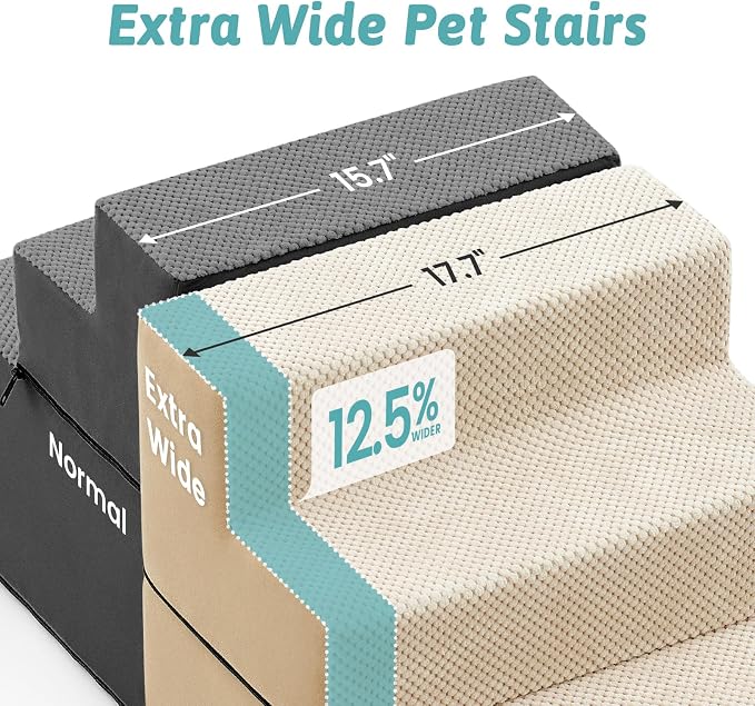 COZY KISS Dog Stairs for Small Dogs, 4 Tier Removable Wider Pet Stairs for Couch and Bed, 17.7" H Dog Steps for Old Cats, Puppy, Small Dogs, 17.7x23.6x17.7 inch, Beige